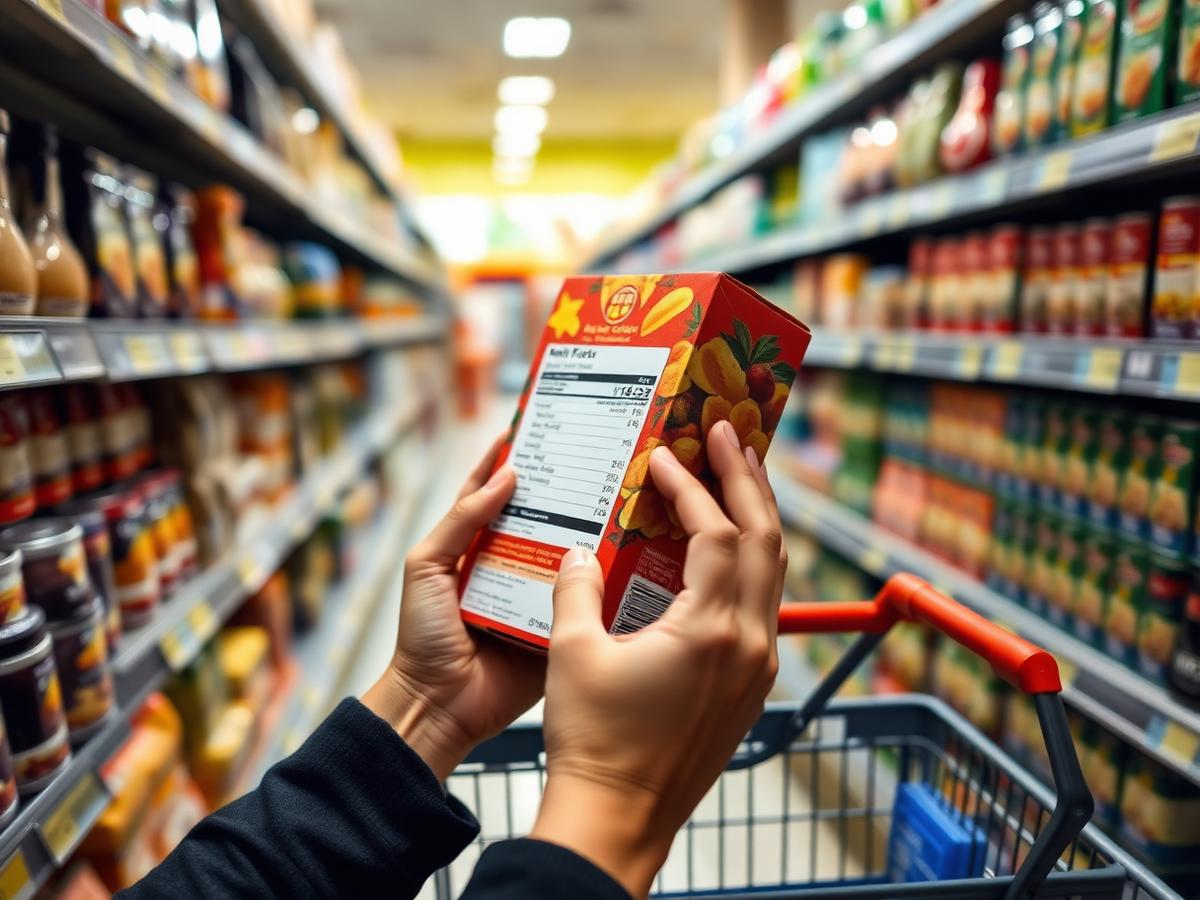 A shopper comparing the nutrition panels on two packages